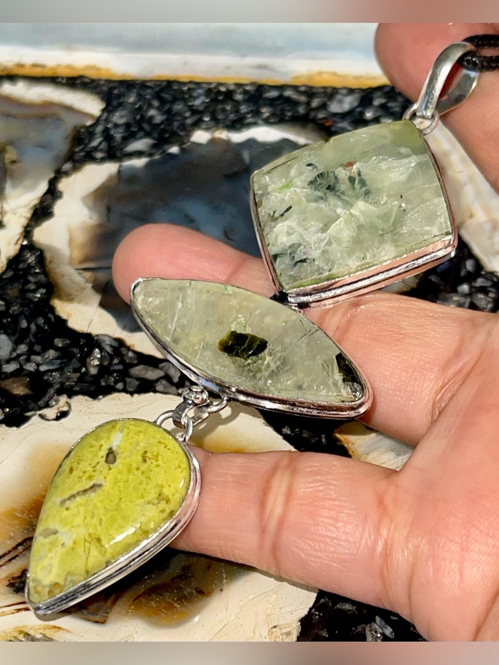 Jumbo Yellow Gree  Prehnite & Atlantisite Pendant 4 1/2”